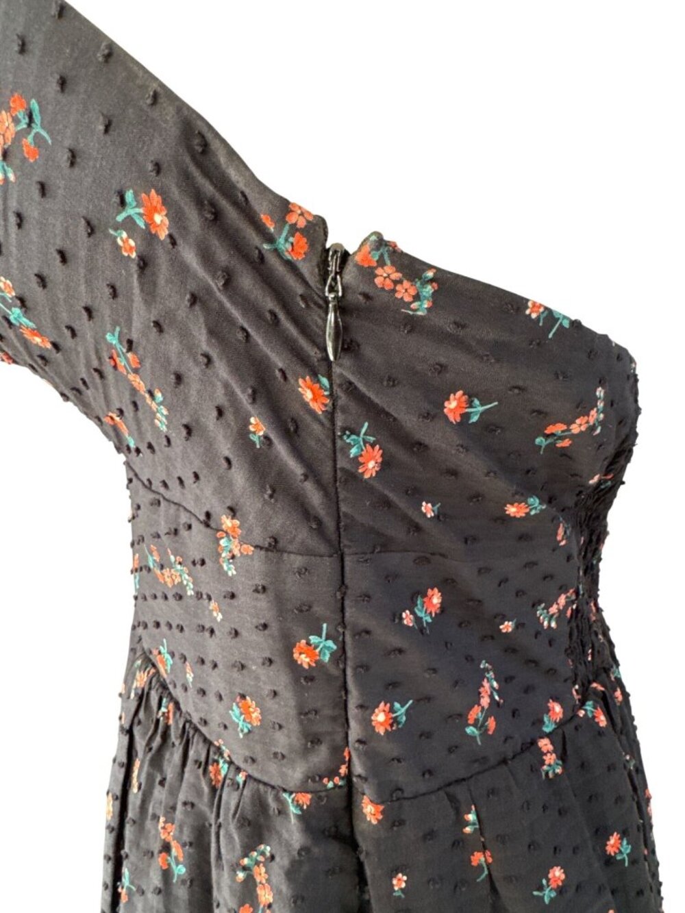 Guess Floral Halter Dress Black With Dotted Texture & Red Flowers Zip Back Size - Picture 3 of 11